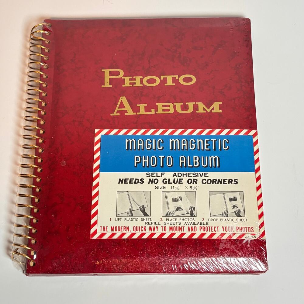 Sealed MCM Magic Magnetic Photo Album Self Adhesive Red and Gold Vintage Retro